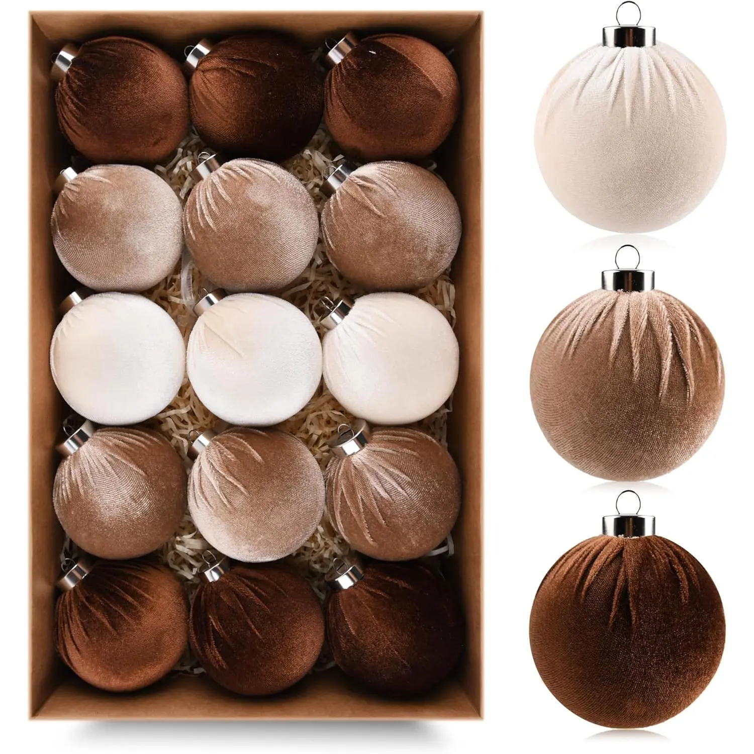 Brown  Christmas Tree Ornaments - 15 count Shatterproof Christmas Balls for Xmas Trees Decorations - Multicolor Brown Neutral Beige, 80mm 3.15inch