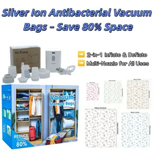 Silver Ion Antibacterial Vacuum Compression Bag with Dual-Use Pump, 5 Colors 5 Sizes Set, Ideal for Seasonal Clothes and Blankets