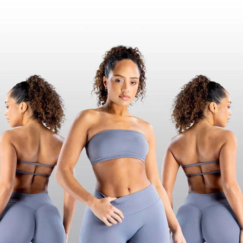 DFY Impact Backless Women's Matching Set - Seamless Bandeau Bra, High-Waisted Shorts & Leggings for Gym Performance, Statement Style Casual Workout | Actives Women's Sportswear Set[MXCT]