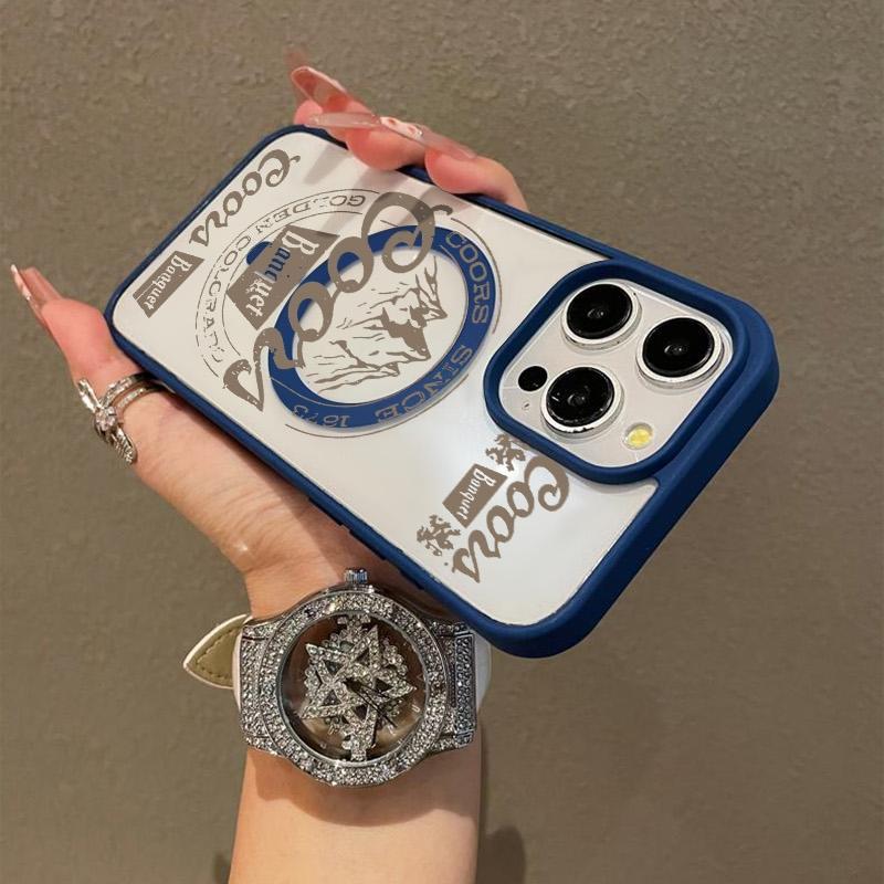 Vintage COORS Letter Pattern Premium Magnetic Phone Cases for iPhone 16 15 14 Pro Max 13 12 11 Plus Smartphone Shockproof Protection Acrylic Cover Cellphone Protective magsafe magnetic case Aesthetic Resistance Casing Protector Silicone White