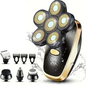 Men's All-In-One 5-Blade Electric Shaver Set, Multifunctional Hair Shaver, Wet & Dry Cordless Design, Professional Bald Head Trimmer, Waterproof Rotating Blades