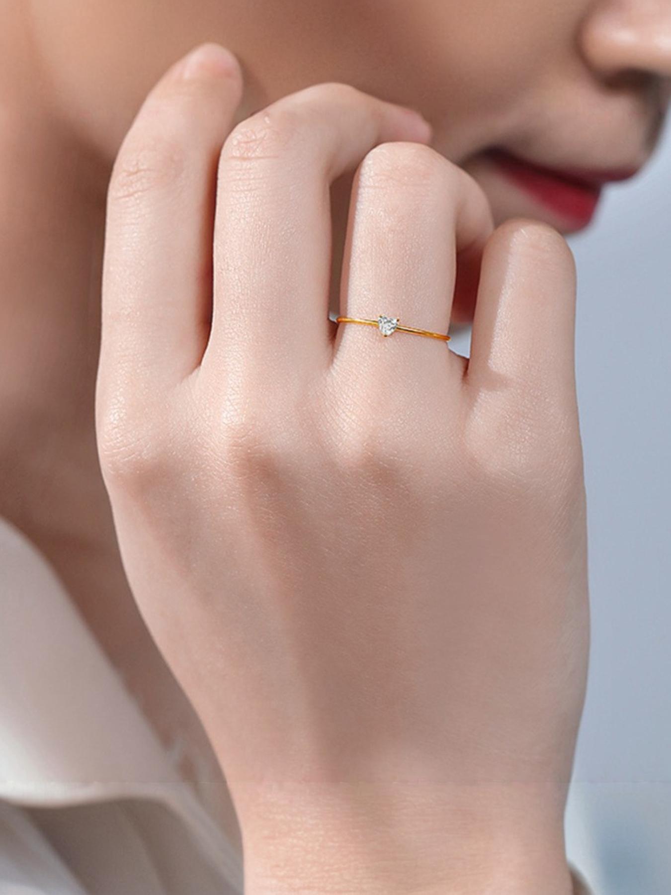 Cute Heart Shape Ring, 18K Gold Plated Jewelry, Perfect Gift for Family, Ideal Return-to-School Present, Women's Casual Style, All Seasons