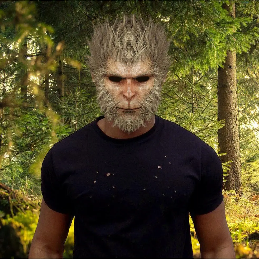 Funny Monkey King Natural Latex Head Mask, Halloween Party Cosplay Prop, Bold Look Costume Event Face Covering Accessory
