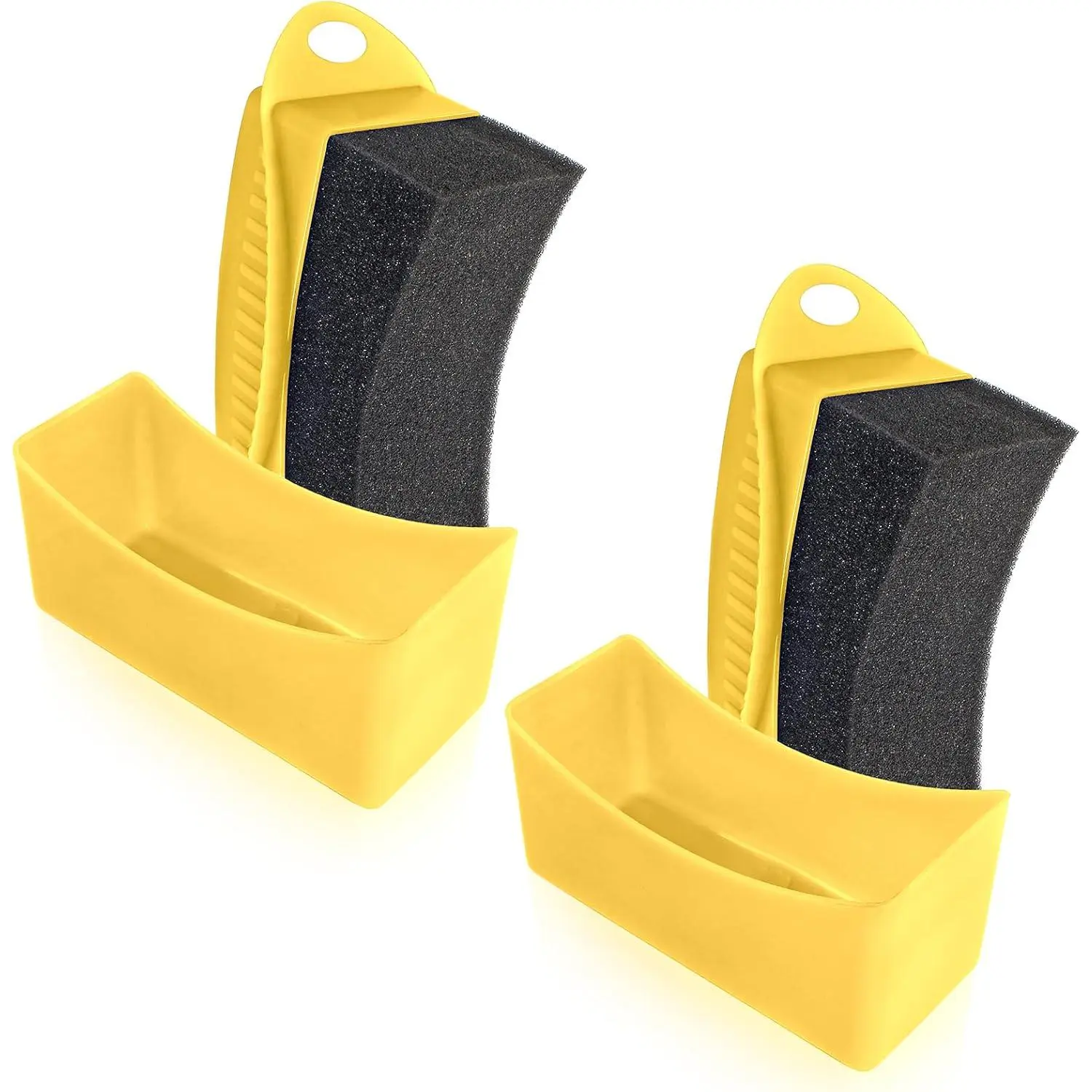 2 count Tire Dressing Applicators,Tire Shine Applicator Pads, Tire Dressing Sponge Pad  Tire Applicator Pads with Lid for  Glass, Painted Steel & Porcelain (Yellow, Curved