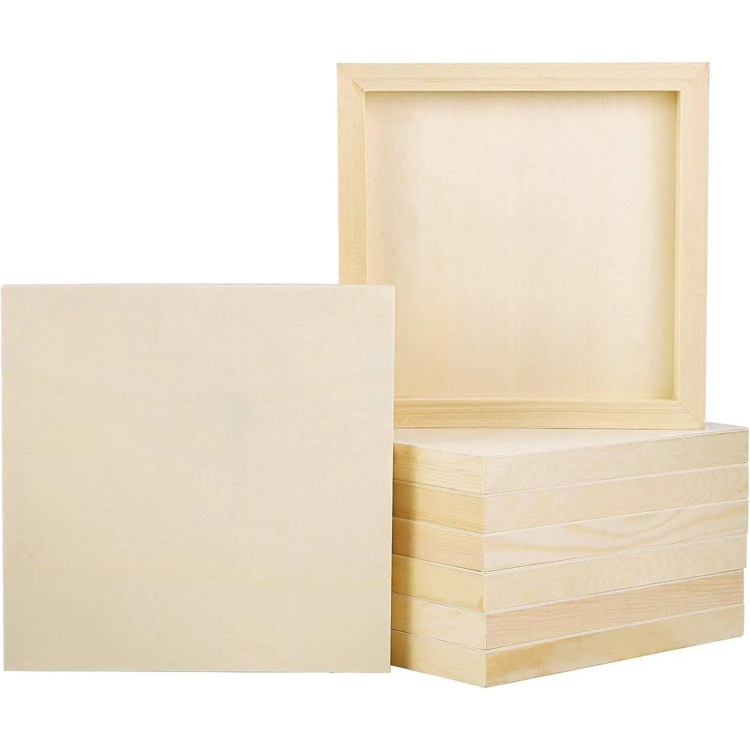 8 Pack Wood Panels 8 x 8 Inch Unfinished Wood Canvas Wooden Panel Boards for Painting, Pouring, Arts Use with Oils, Acrylics
