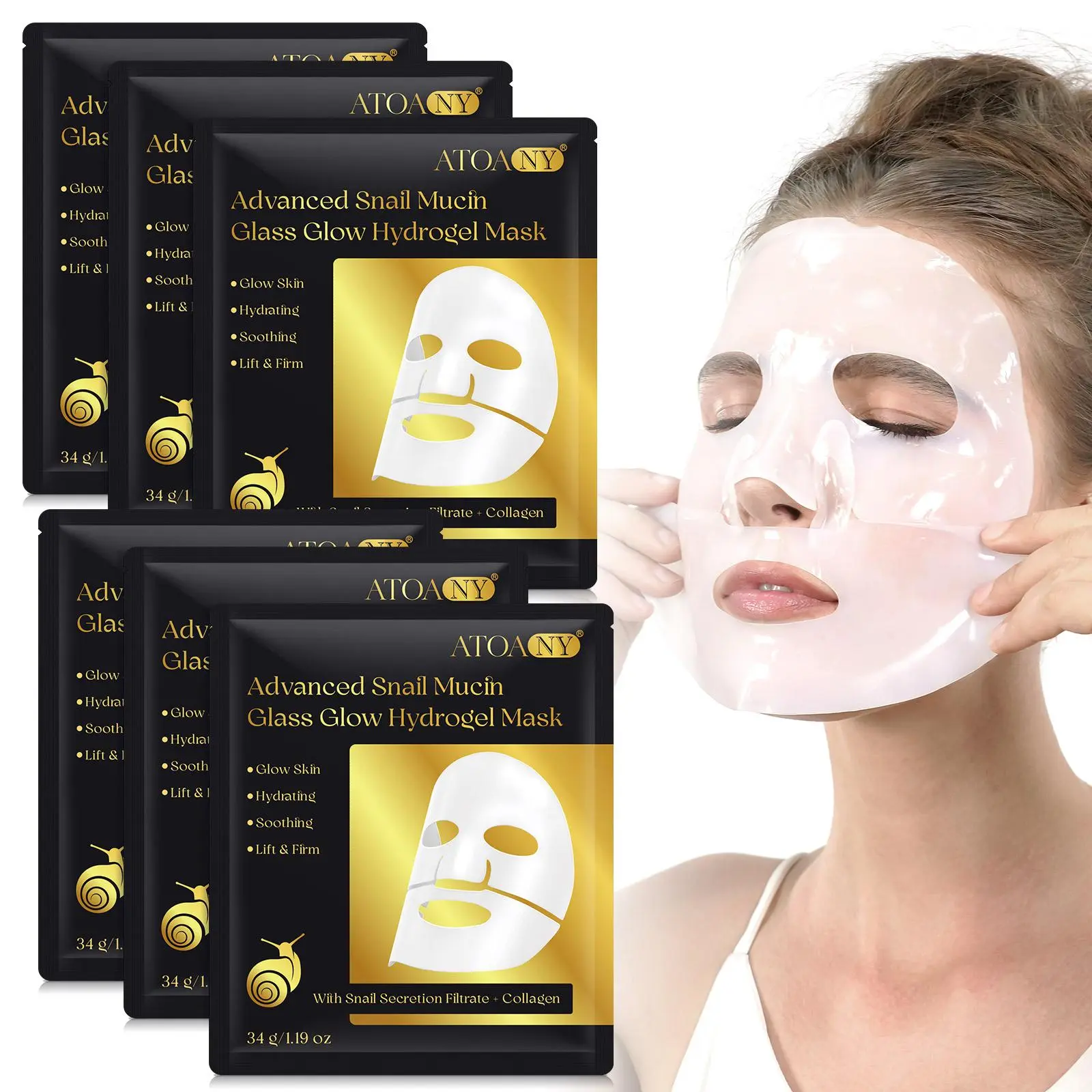 Atoany Advanced Snail Mucus Brightening Gel Mask 6pcs, Hydrating and Moisturizing, Tightens Skin, Improves Dryness, Suitable for Dull Skin