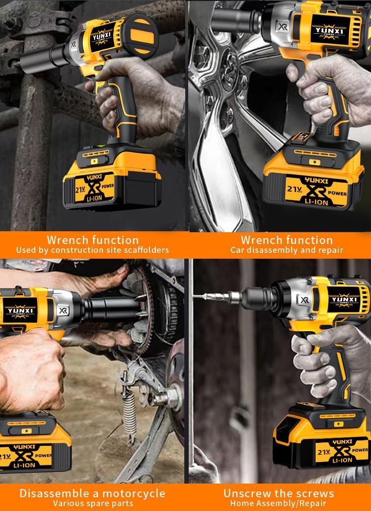 YUNXI 21V 350N Cordless Impact Wrench Wireless Drill Kit, Brushless Electric Impact Gun Drill, Impact Wrench Drill, Toolbox, Charger, Socket And Complete Accessories. Suitable For Men'S Gifts In Cars And Homes | Father'S Day Gifts Set with Work Light