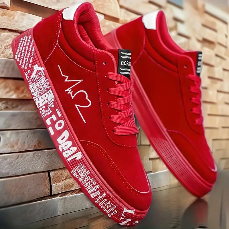 Men's fashionable skateboard shoes, versatile and trendy casual sports shoes for all seasons, red heart embroidery thread, suitable for giving him a birthday gift