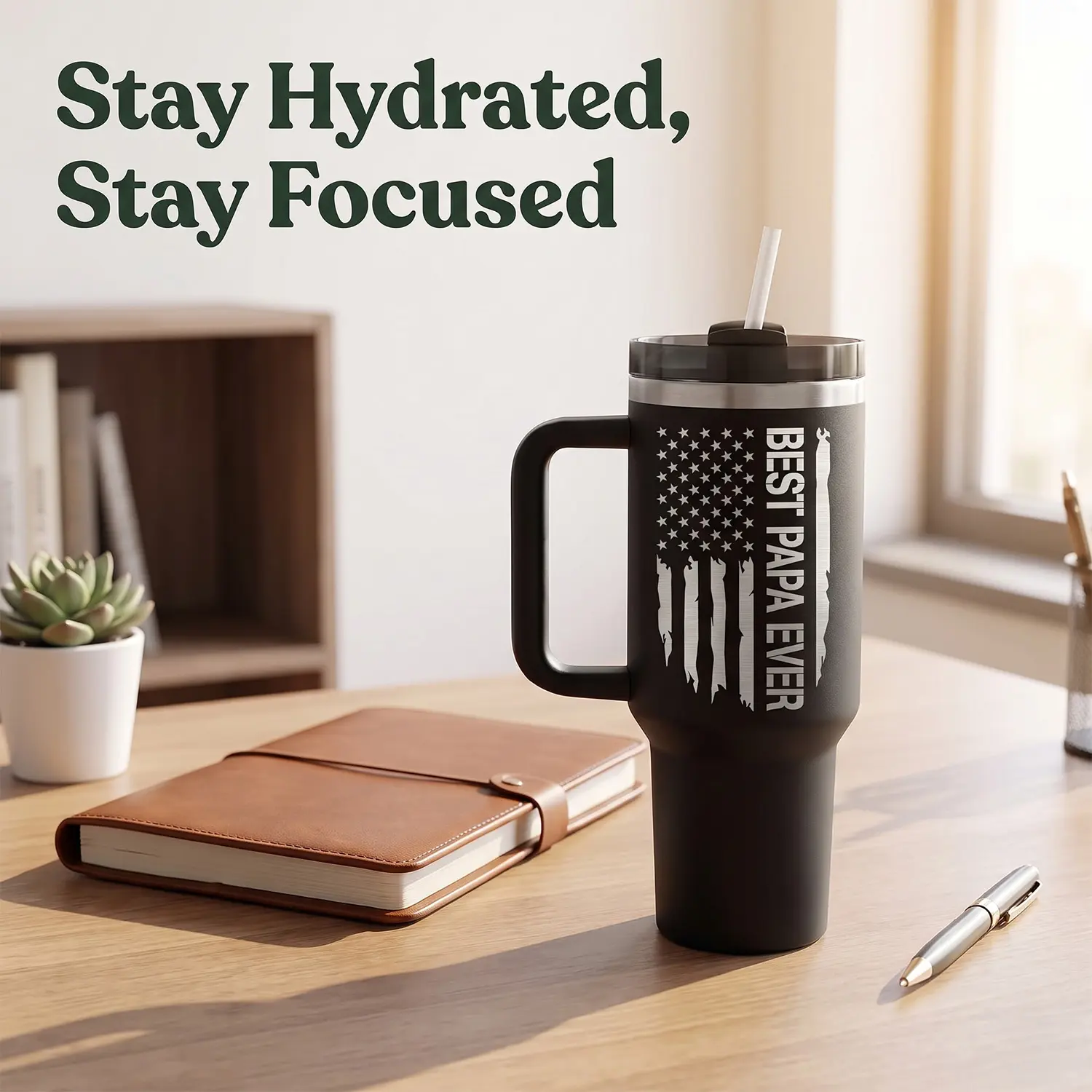 Papa Gifts Fathers Day Gift for Papa from Grandkids Best Grandpa Gift 40oz Travel Cup Insulated Tumbler with Handle & Straw