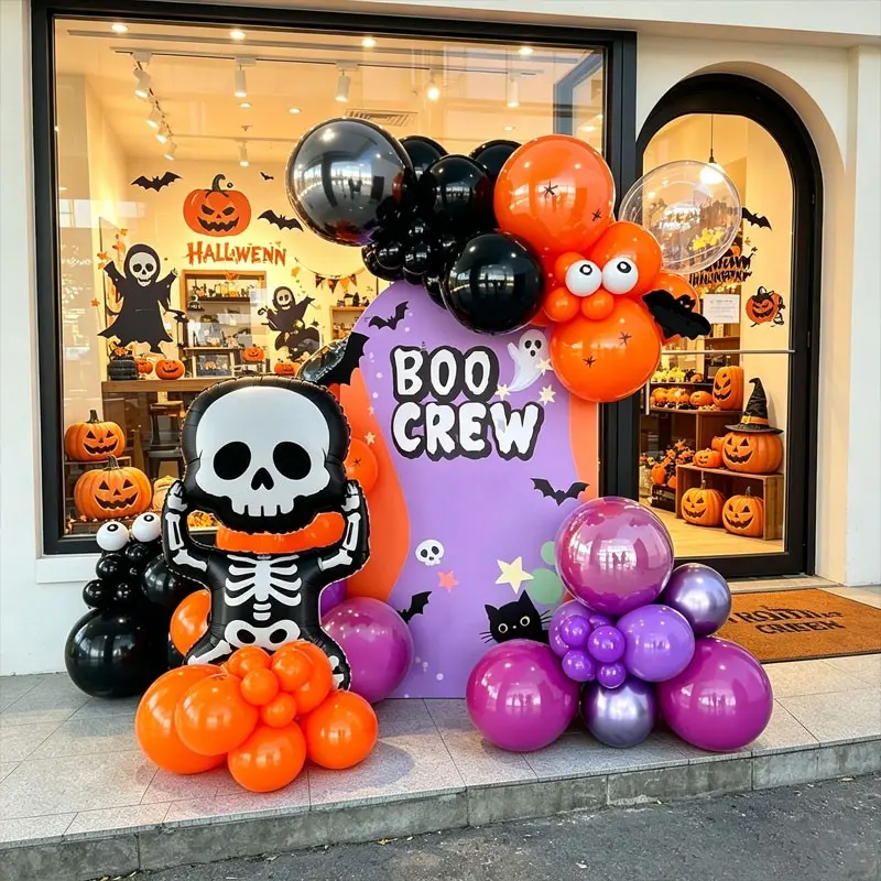 79-Piece Black, Orange,Purple Halloween Balloon Arch Kit，Contains Skull Aluminum Foil, Multicolor Latex Balloons,Suitable for Halloween-themed parties，Market entrance decoration, Halloween store welcome decoration，Halloween Carnival，Trick or treat