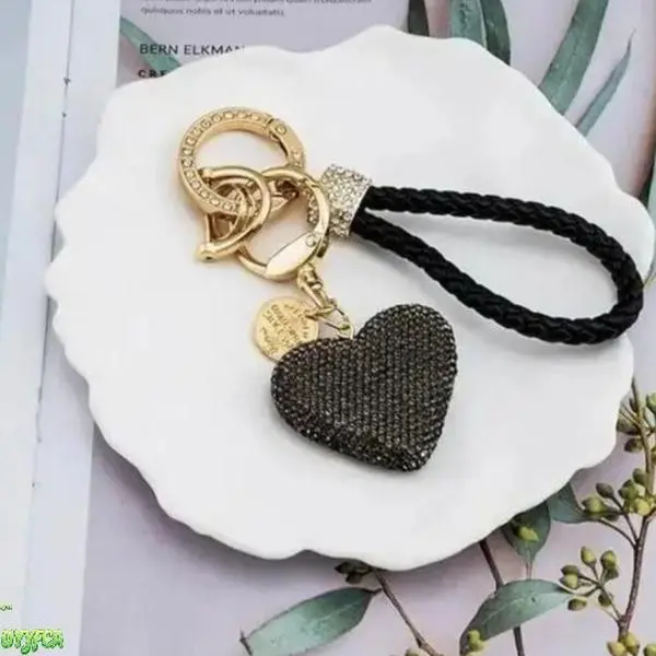 Full Rhinestone Heart Wristlet Keychain For Women, Braided Leather Strap Sparkly Crystal Key Holder, Anti Lost Gold Metal Car Key Accessory,Pastel Color Cute Bling Purse Backpack Pendant For Daily Outing Sentimental Gift For Her,Beach vacation,Summerwins