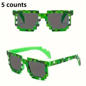 5 counts Funny Cool Pixel Style Green Decorative Glasses, For Men Women Party Supply Photo Prop