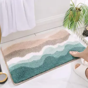 Microfiber Bathroom Rug - High Absorption, Water Absorbent Soft Shaggy Non-Slip Plush Floor Mat for Shower, Tub, Sink, Living Room, 24x16 Inches, Green, High Absorption Bath Mats, Water Absorbent Bath Mats