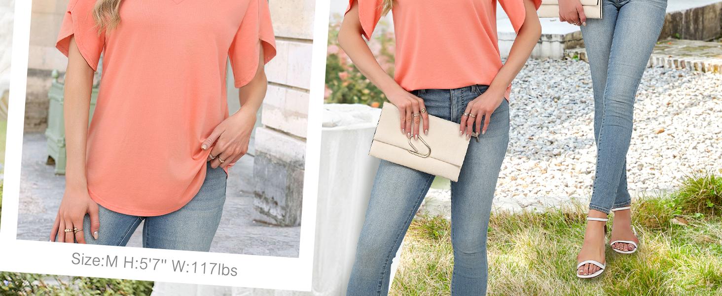 WIHOLL FASHION Womens Summer Tops Short Petal Sleeve Shirts Fashion V Neck Outfits Clothes WIHOLL FASHION Womens Summer Tops Short Petal Sleeve Shirts Fashion V Neck Outfits Clothes