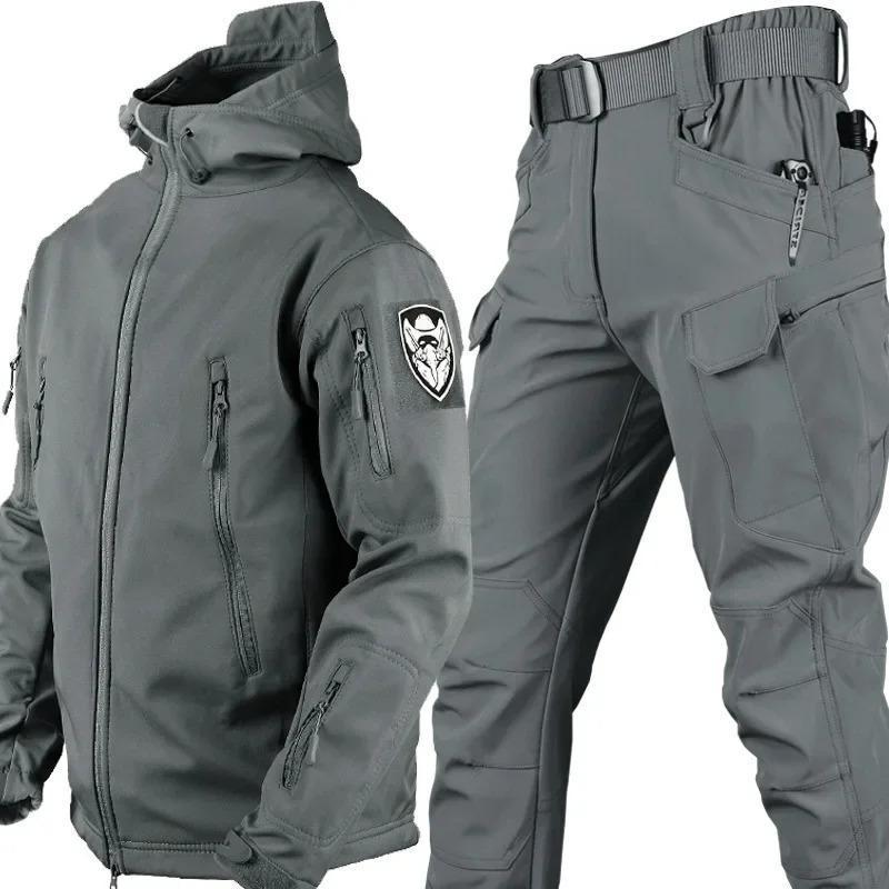 WinterThickedMenCamoSuitWaterproofTacticalSetMulti-pocketHoodedJacketFleecePantsOutdoor2-piece