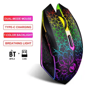 New Hxsj-T34 Wireless Dual Mode Mouse, Colorful Lighting, Silent Keys, Type-C Charging, Suitable for PC Laptop and Desktop!