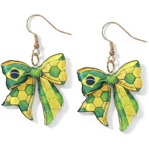 Soccer Earrings  Flag Bow Dangle Drop Earrings for Women  Day Watch Party Accessories