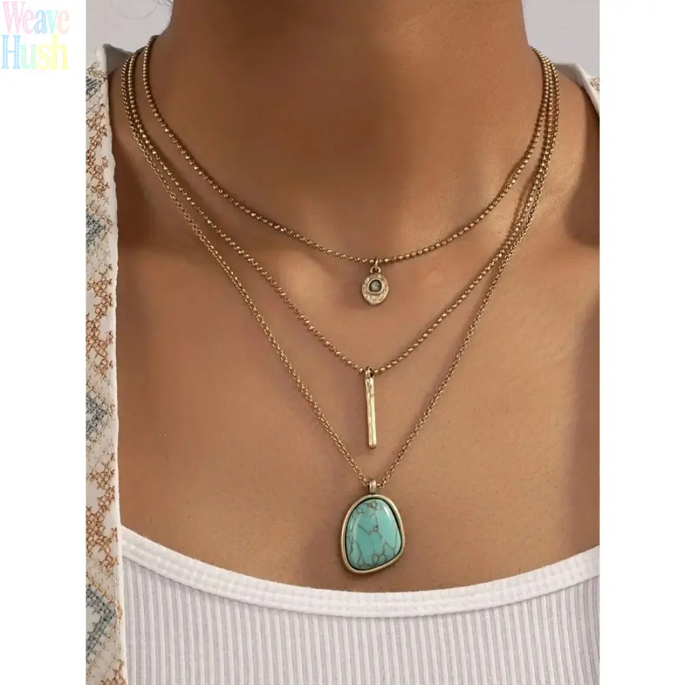 Women’s Bag Accessory Charm - 3-Layer Chunky Pendants Statement Piece, Zinc Alloy Geometric Pendants With Simulated Turquoise Inlay, Vintage Bohemian Jewelry For Parties & Daily Styling