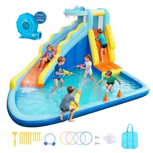 VEVOR Inflatable Bounce House, 11.6x 13.1x 7.7 ft Inflatable Bounce House Water Slide, Bouncer Castle with Bounces Zone, Climbing Wall, Splash Pool Water Ring Toss, for 3 to 4 Kids Ages 3 to 8