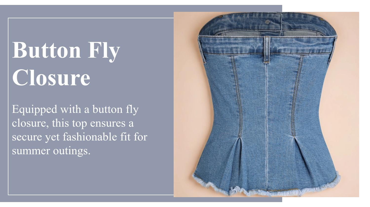 Women's Denim Button Fly Tube Top, Casual Fashion Strapless Denim Top for Daily Wear, Ladies Clothes for Summer