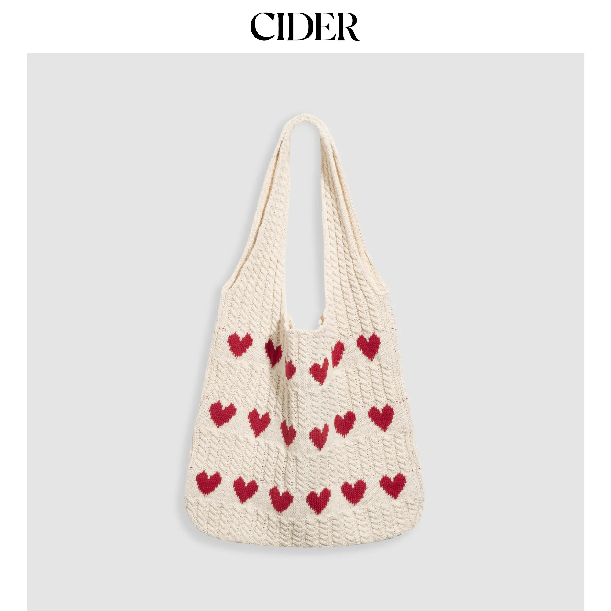Cider [3 colors, size One Size-One Size] Heart Pattern Braided Tote Bag