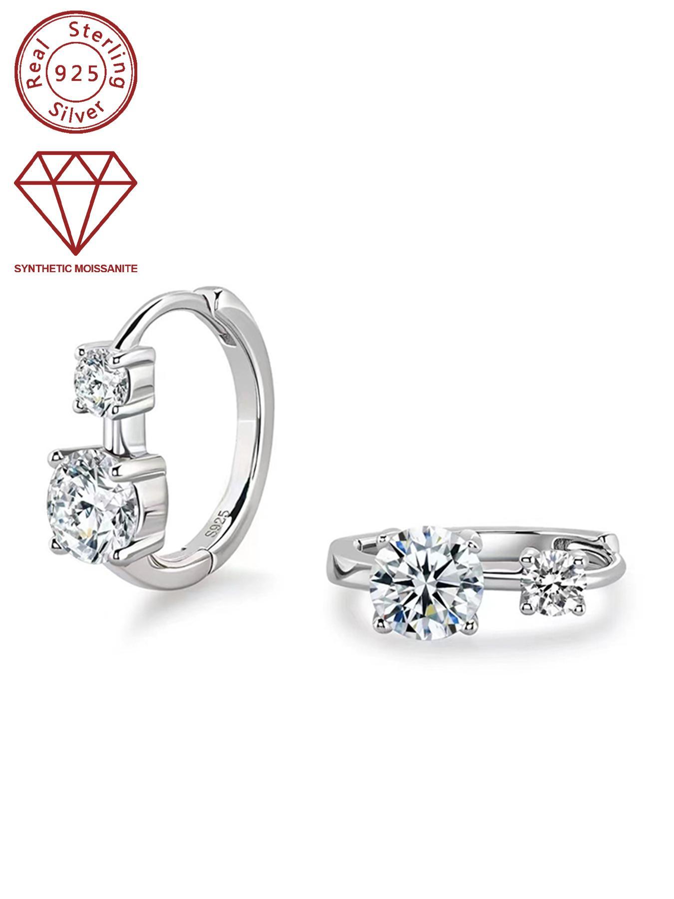 S925 Sterling Silver Synthetic Moissanite Decor Hoop Earrings, Fashionable Earrings for Women & Girls, Trendy All-match & Exquisite Jewelry for Birthday Gift, Solitaire Earrings