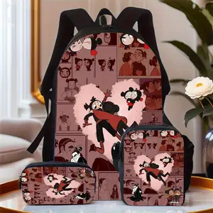 Felix Cat Pink Heart Dark Plaid Three-Piece School Bag Set includes a backpack, insulated lunch bag, and pencil case, suitable for teenagers' daily school use