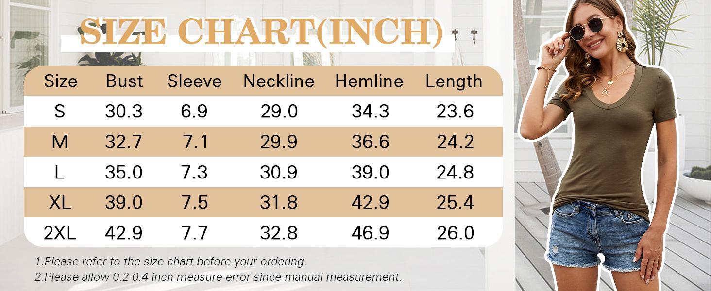 Beotyshow Womens Summer Sexy Short Sleeve Tshirt Tops Deep V Neck Shirts Casual Slim Fit Basic T-Shirt Tee