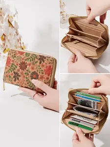 Ladies' Mini Wallet, Retro Floral Pattern Coin Purse, Zipper Closure, Floral Pattern Card Bag, With Card Slot, Can Hold Credit Cards/ID Cards/Cash/Coins, Suitable For Daily Portable Use