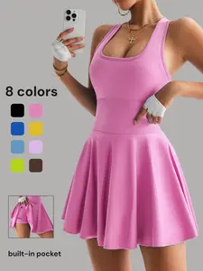 Women's Sexy Cute Elegant Sports Dress Athletic Tennis Dress Tennis Dress Workout Dress Sporty Dress With Built In Bra And Shorts Sleeveless Racerback Sports Dress For Tennis Sleeveless Running Outdoor Golf Biker Workout Fitness