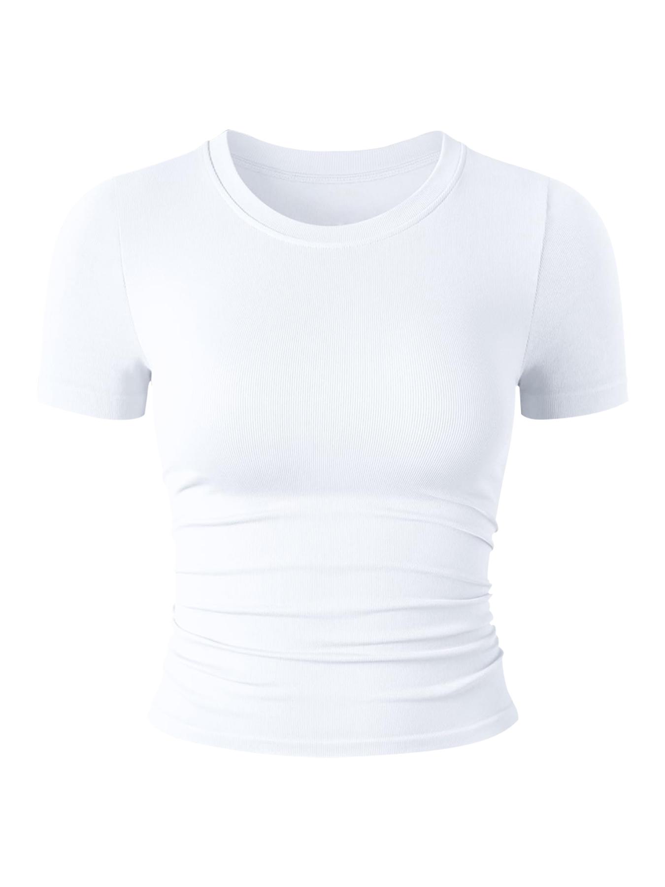 Women's Solid Color Round Neck Sports Tee, Athletic Top, Breathable Comfortable Short Sleeve T-shirt for Yoga Gym Workout, Ladies Sportswear for Summer