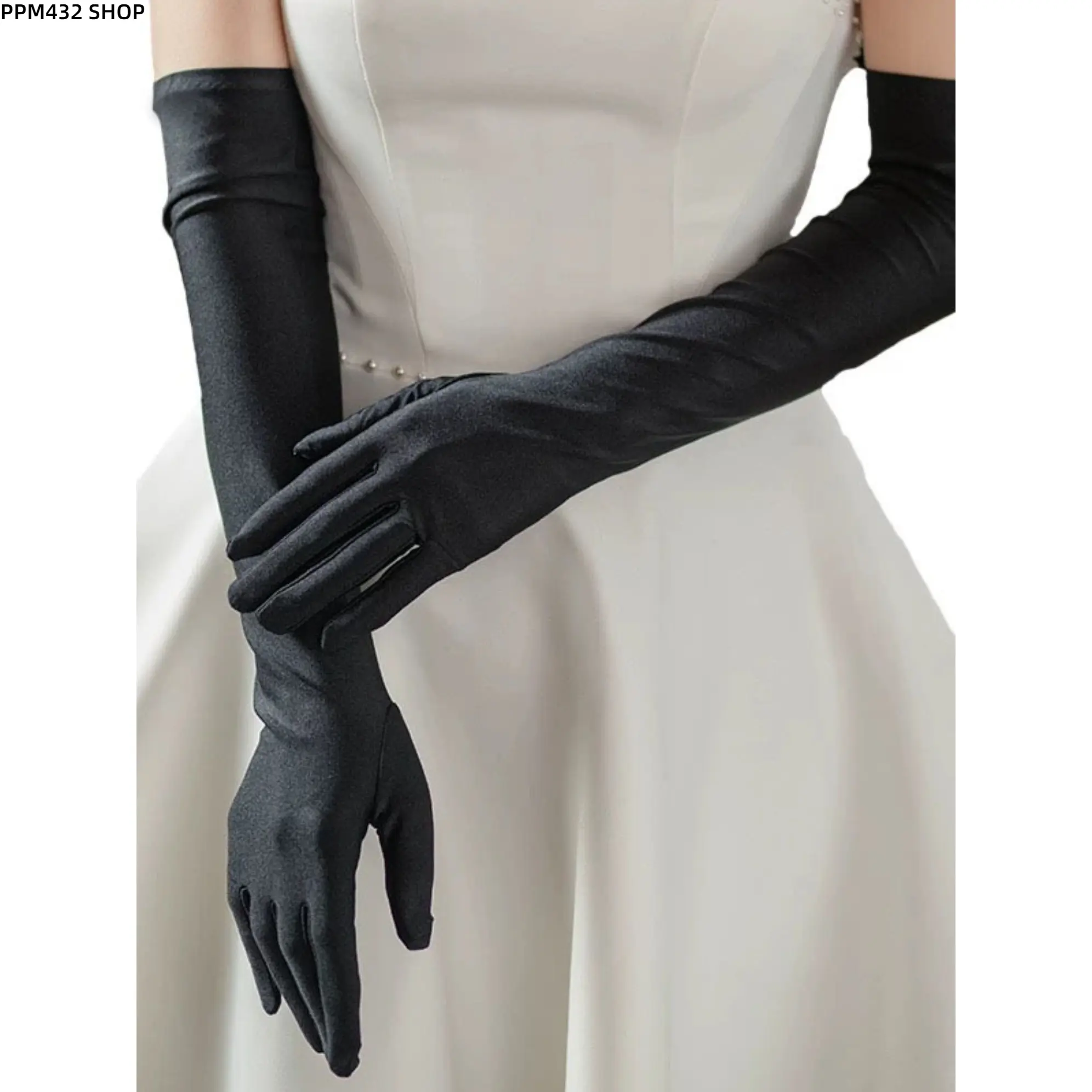 2 Pairs Women's Long Satin Opera Gloves, Vintage Black Evening Gloves, Elegant Stretch Gloves for Wedding Dress, Bridal Party, Formal Events and Classic Fashion Style