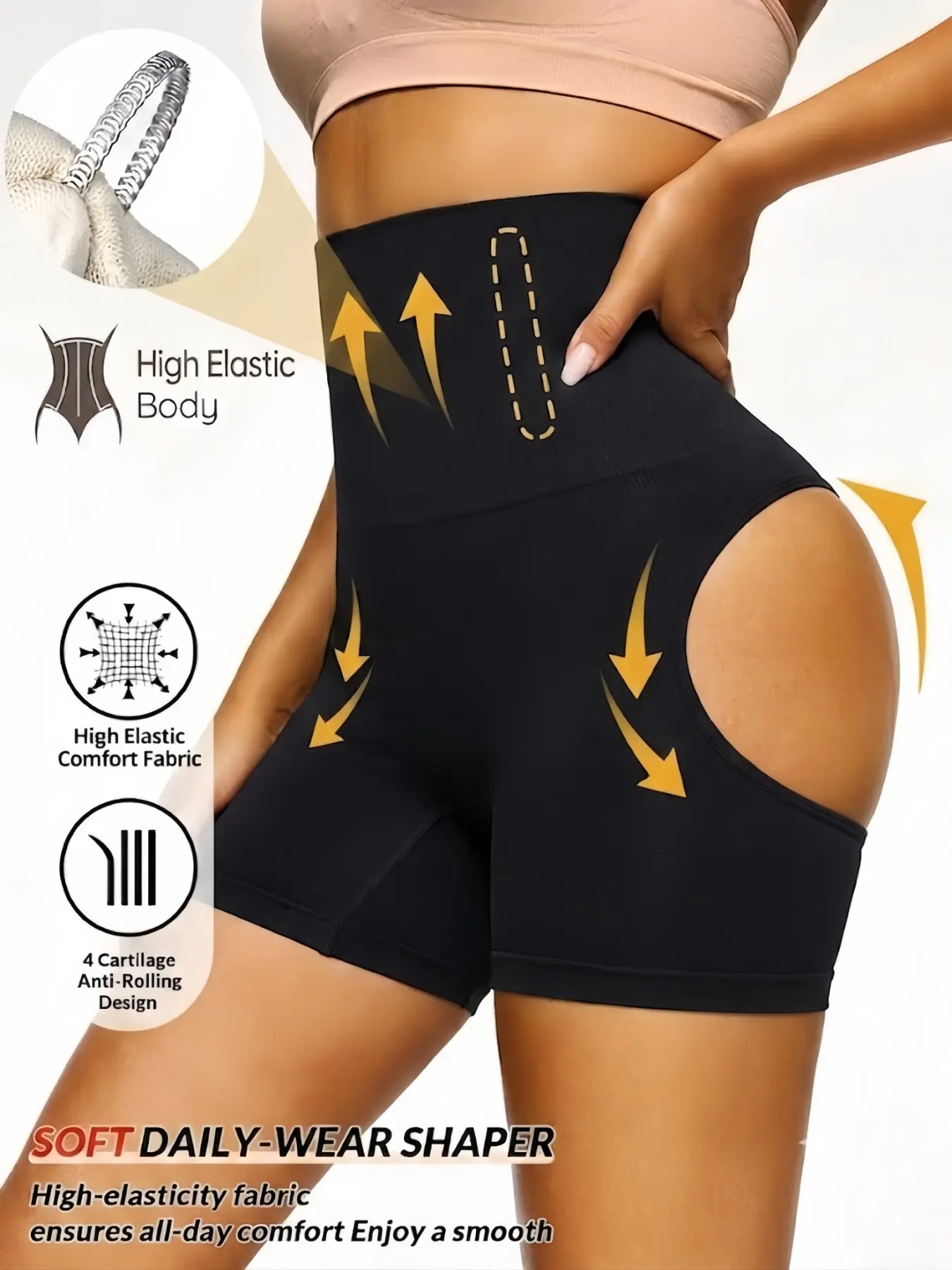 1 Count Butt Lifter Panties for Women, Body Shaper Tummy Control Butt Lifter Seamless Smooth Chic Shapewear Shorts, Medium Support Body Shaper Bottoms, Waist Trainer, Underwear for Workouts & Daily Wear