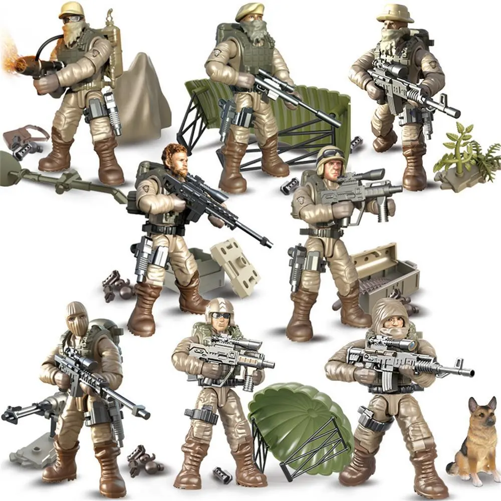 WWII Military Soldiers Multiple Figures Assemble Brick Blocks, Home Decor Statue, Children's Toy Gift (Without Box)