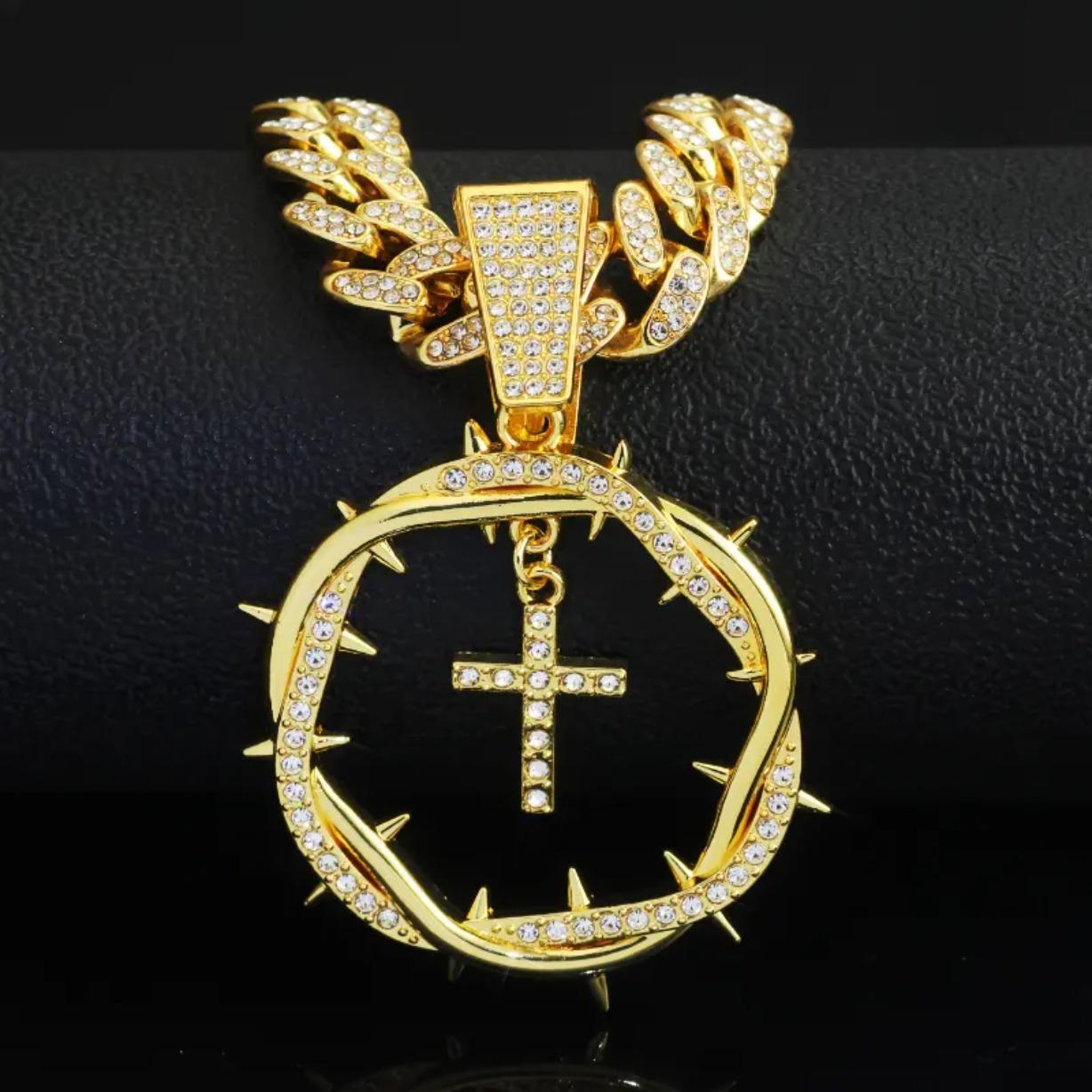Iced Out Cross Pendant Necklace Moissanite 18K Gold Plated Miami Cuban Chain Hip Hop Jewelry Unisex Gift for Men Women