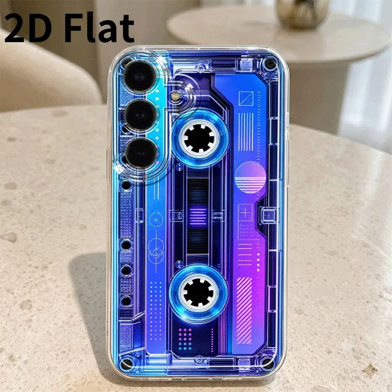 2D Flat trendy gradient blue-purple cassette, shockproof soft case, compatible with iPhone 17/16/15/14/13/12/11/X/XS/XSMAX/XR/7P/8P/17E and various Samsung phone cases, a holiday gift for friends, family, or yourself