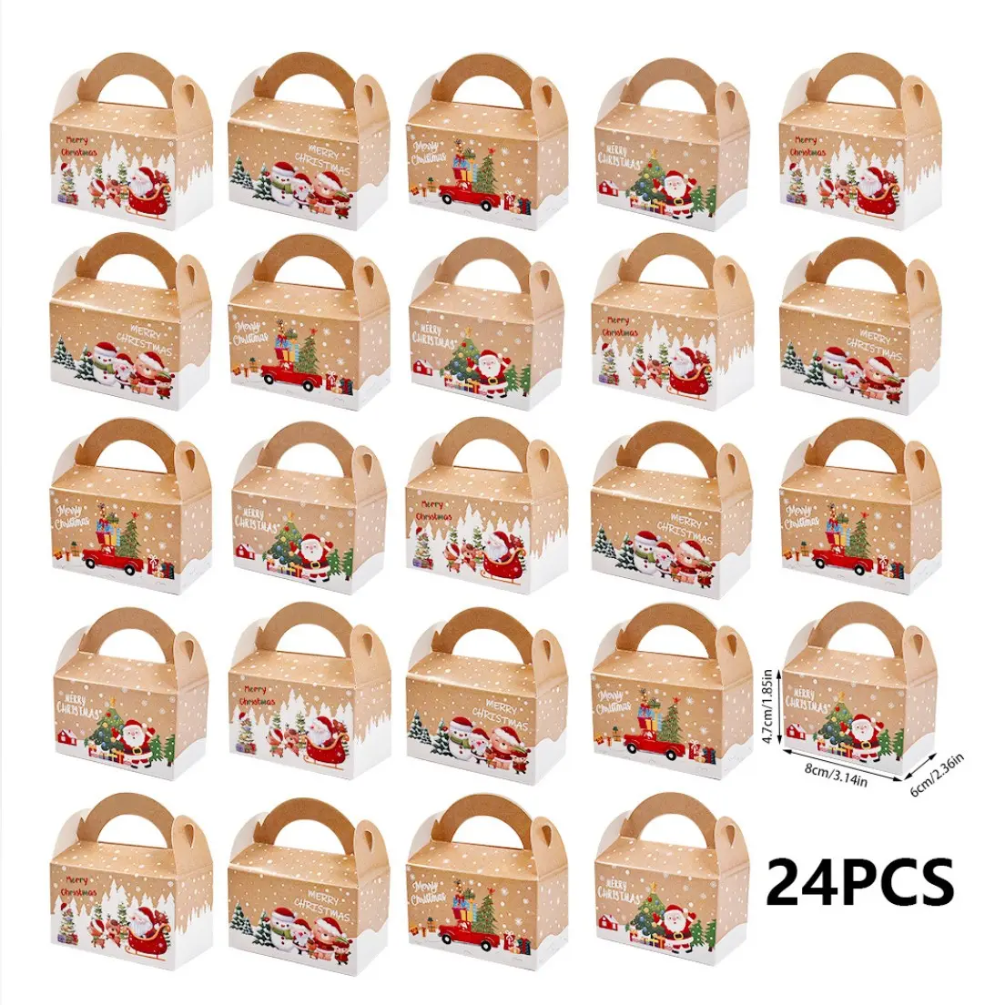 24Pcs Merry Christmas Gift Boxes With Ribbon, Rectangular Flip Boxes Printed With Christmas Tree & Snowflake, Luxury Packaging For Candy, Cookies, Chocolate, Holiday & Wedding Favors，Christmas Gift Box，Xmas Decor