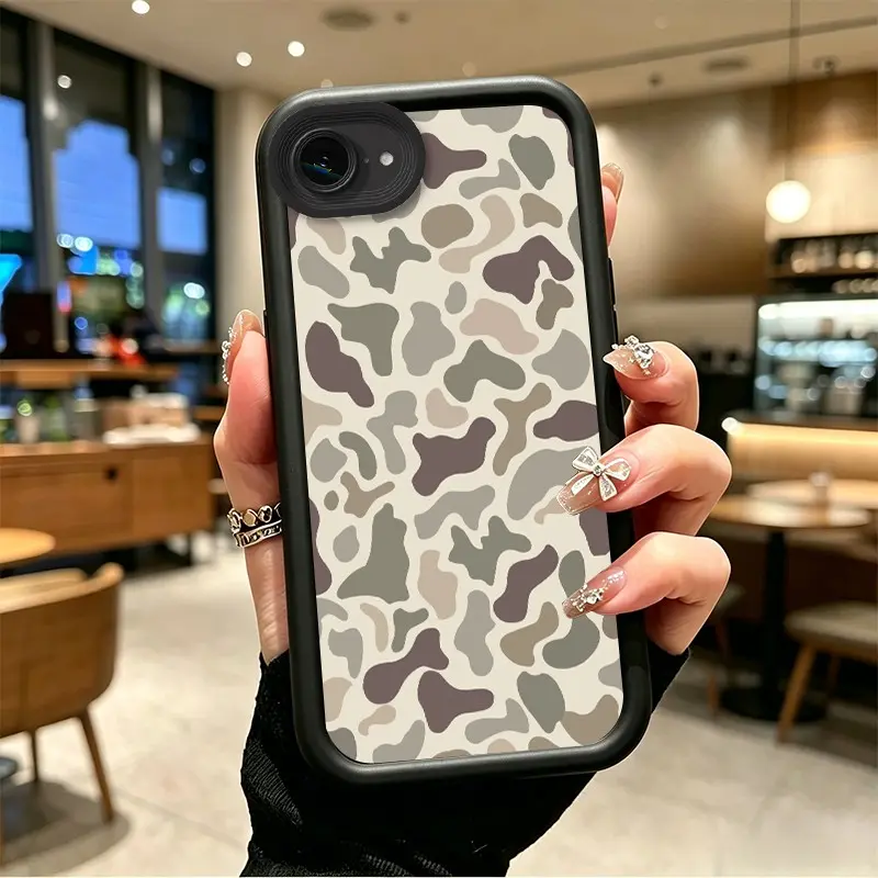 Phone case for iphone 16E 17E Shockproof Gift Enhanced Peotection Beige Camouflage Pattern with Earth - Tones and Organic Shapes Drop-Resistant Protection Celestial Eye Layered Phone Case BOJTLFME