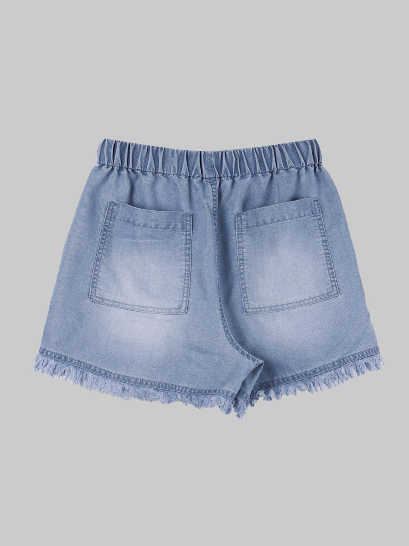 Women's Plain Loose Drawstring Waist Denim Shorts, Casual Fashion Pocket Shorts for Daily Wear, Ladies Summer Bottoms