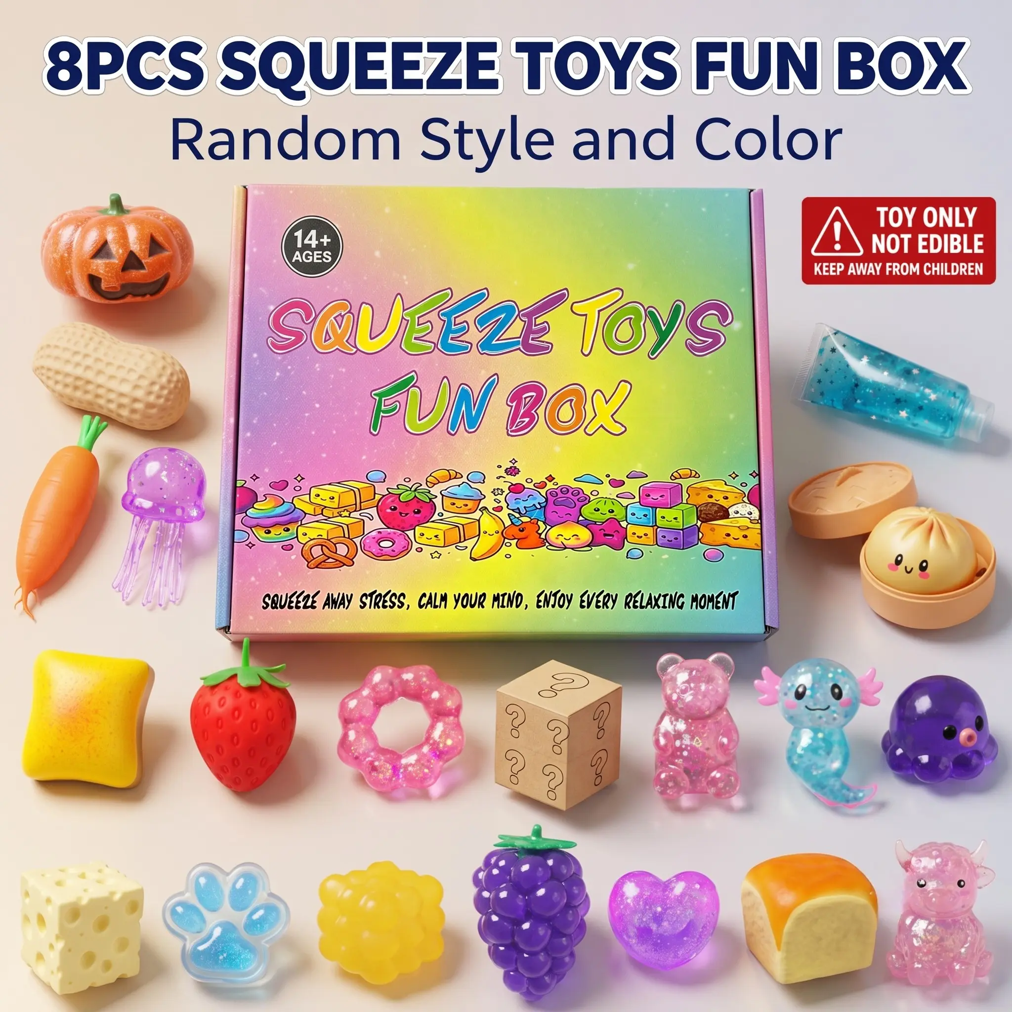 8-Piece Set Squishy Box, Malt Sugar Stress Relief Fidget Toys, Squishy Fidgets, Sensory Bundle, Creative Slow-Return Squishy, Party Gift, 8 Different Styles, Random Style and Color