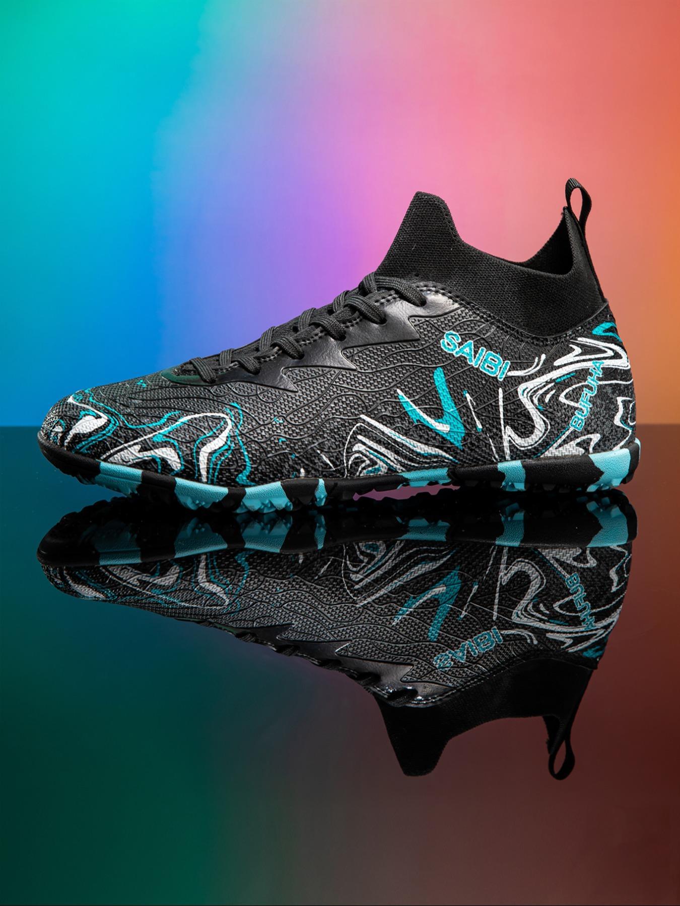 Unisex's Sporty Random Pattern Lace Up Soccer Shoes, Breathable Comfortable Football Boots, Non-slip Football Shoes for Outdoor Training & Competition