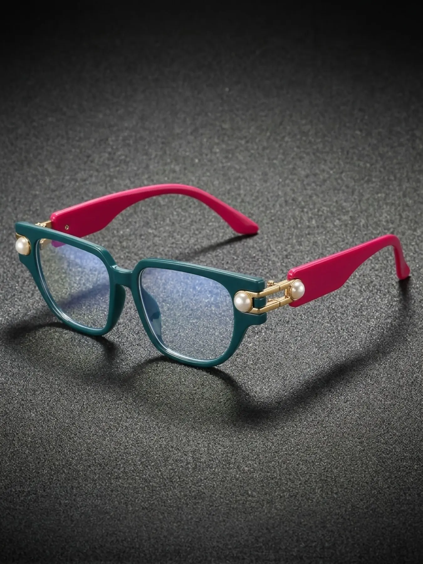 Pearl Decorative Stylish Square Frame Blue Light Blocking Glasses, Luxury Vintage Frame Tortoiseshell Temples, High Definition Women's Daily Wear Eyewear