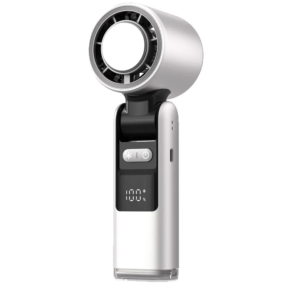 High-Speed Turbine Mini Handheld Rechargeable Fan, USB Powered with Ice Compress Fast Cooling & Digital Display Portable Personal Fan