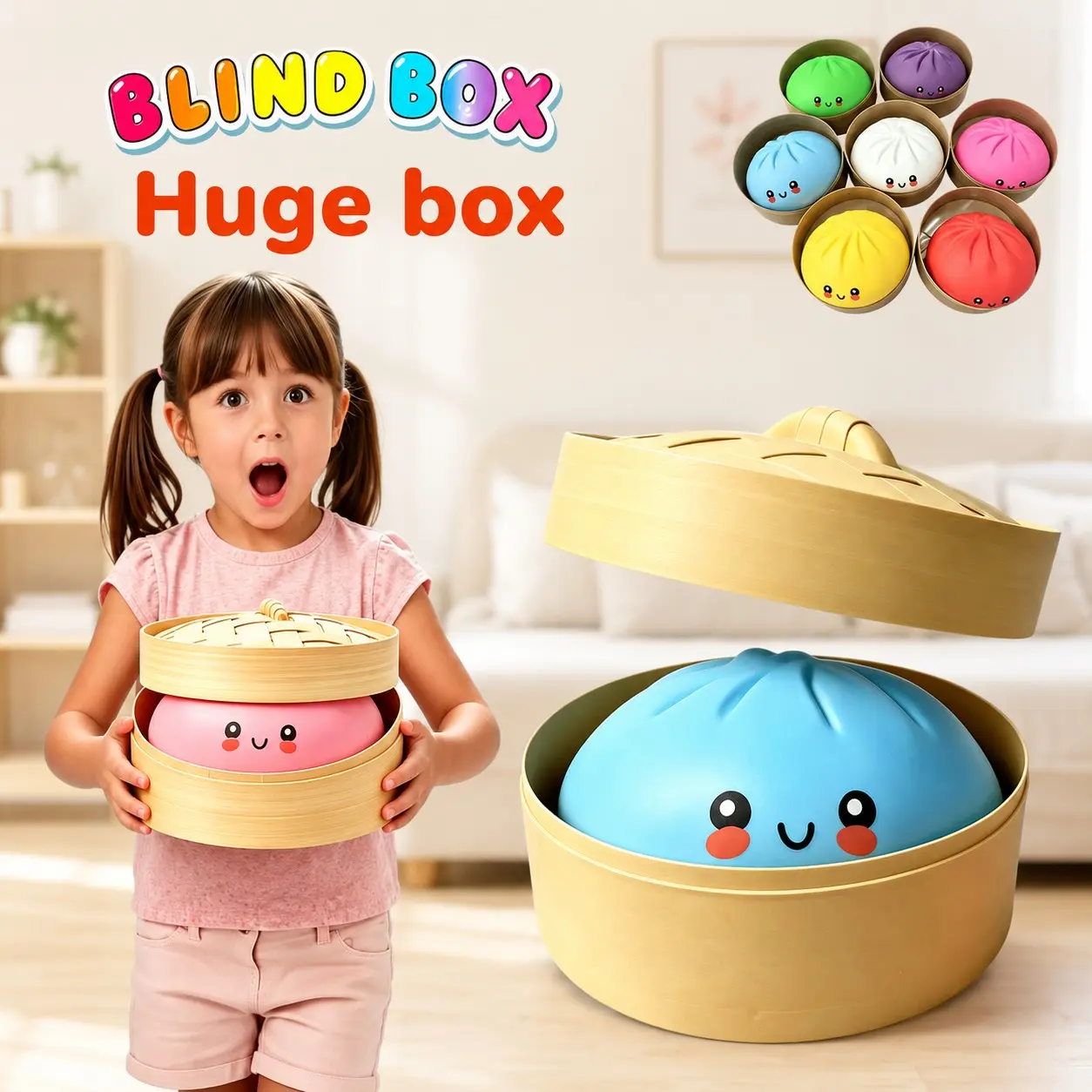 10.6 Inch Giant Expressive Dumpling Squishy Lucky Blind Mystery Surprise Box, Mysecret Bao Bun Soft Elastic TPR Squeeze Fidget Toy, Anti-Anxiety Stress Relief Random Collectible Style, Classroom Swap Gift for Children’s Day Graduation Party Kids Teens