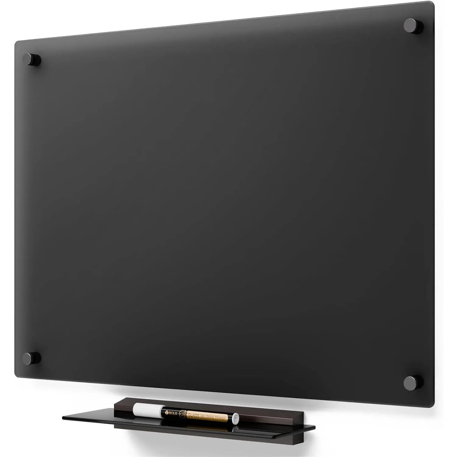 Glass Dry Erase Whiteboard - 17"x23" Translucent Black Glass White Board for Wall with Wooden Based Floating Marker Tray, Non- Writing Board for Kitchen,  and Office