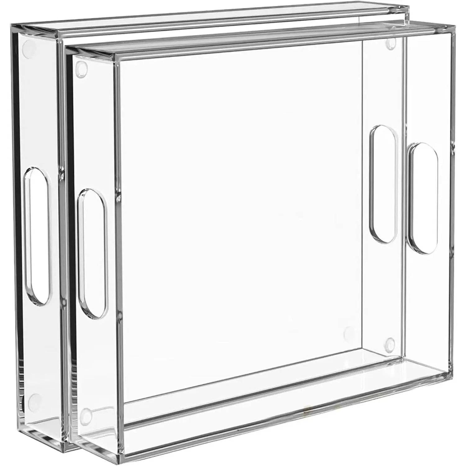 2 Pack Serving Tray with Handles, Clear Acrylic Tray for Serving Food, Large Outdoor Food Trays for Eating, Lucite Acrylic Trays for Appetizer, Pizza, Fruit and Drinks, Unbreakable, 16"×12"