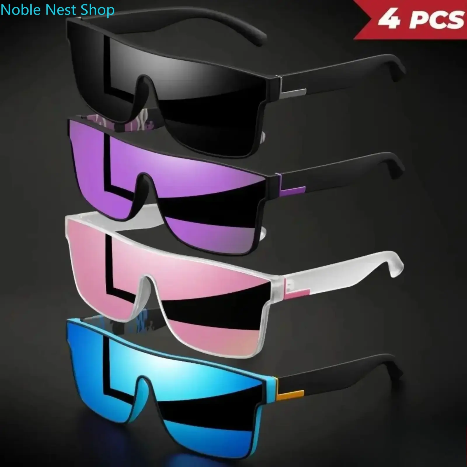 4 Pack Y2K Shield Wraparound Sunglasses 2026 Trend, Polarized UV400 Anti-Glare Lightweight Sport Shades, Streetwear Eyewear for Men Women Driving, Cycling, Festival & Summer Travel