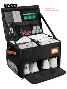 2 Layer Golf Trunk Organizer, Golf Organizer with 2 Pairs Shoes Compartment, Golf Storage Waterproof Car Trunk Locker for Balls, Caps, Clothes, Gloves, Accessories, Gifts for Golfers