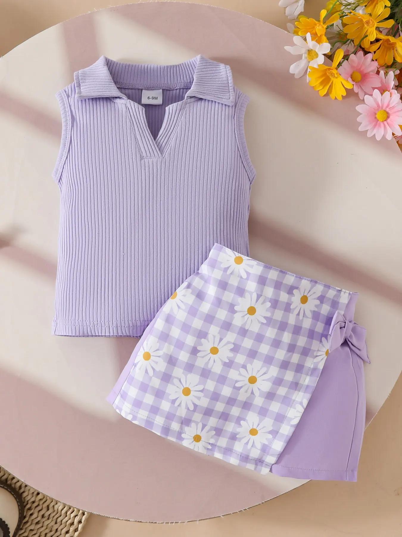 2-Piece Set for Girls Clothing, Sleeveless Top & Floral Skirt, V-Neck Design, Casual Summer, Ages 0-3, Perfect for Outdoor Activities