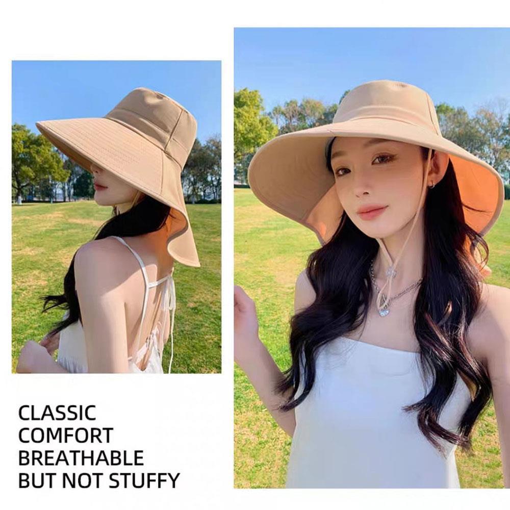 Sunscreen Cap Ponytail Travel Fisherman Hat Wide Brim Sun Hat with Neck Flap Outdoor UV Anti Neck Protection Sun Visors